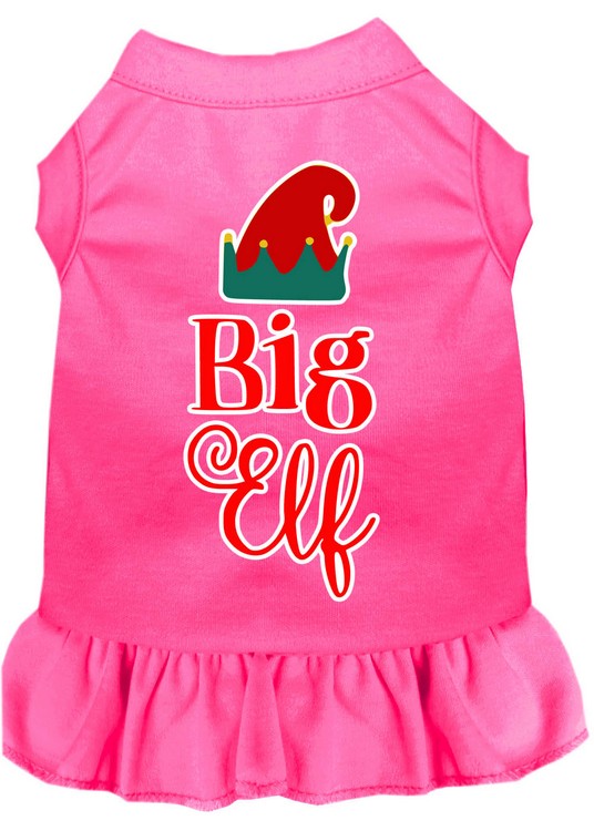 Big Elf Screen Print Dog Dress Bright Pink XS